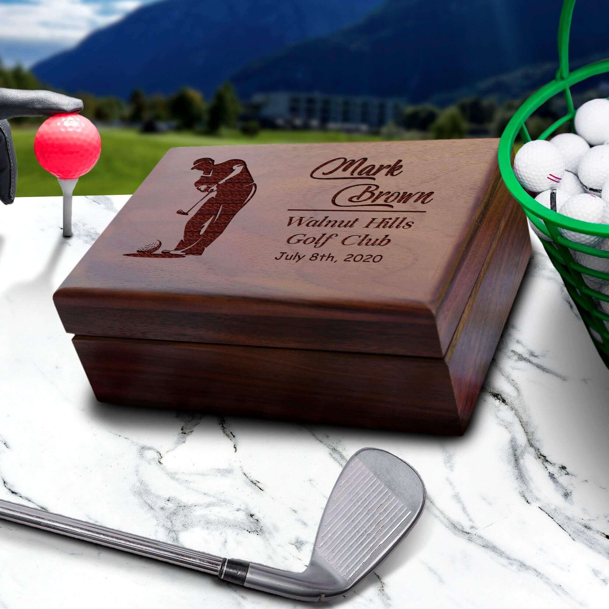 Personalized Golf Gift for Men Women - Custom Golf Set with Nice Balls and Luxury Wooden Box - Unique Gift Ideas for Golfer, Golf Lover, Golf Coach