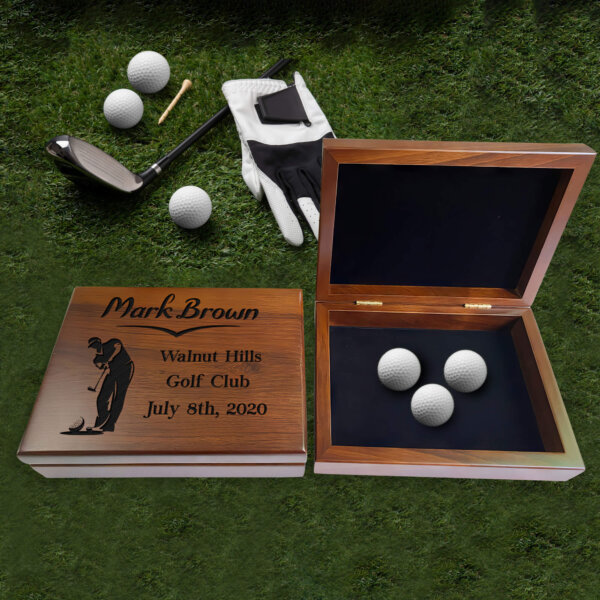 Personalized Golf Balls Box: Thoughtful Gifts for Dad in Carved Wooden Boxes - Aspera Design