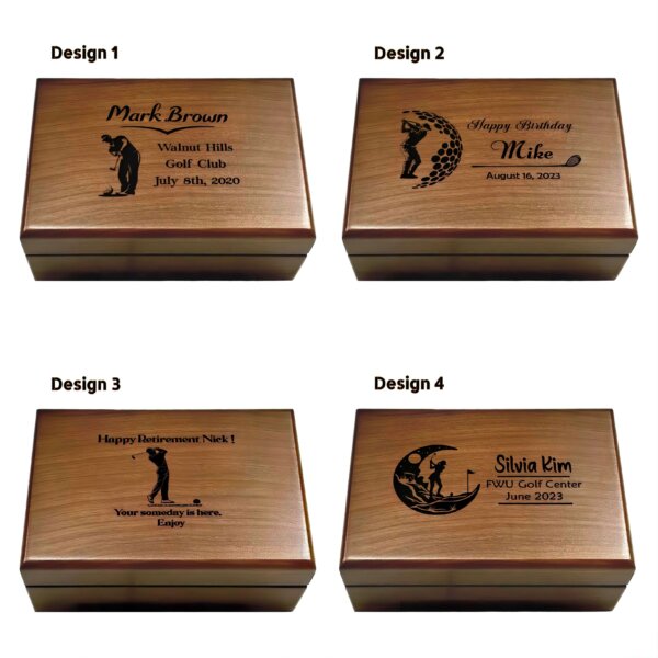 A customized golf ball box featuring a unique design, perfect for gifting or personal use on the golf course.