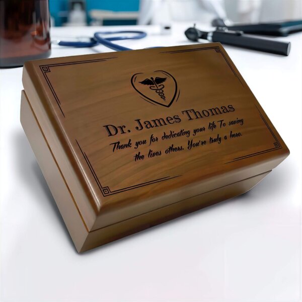 Unique Graduation Gifts for Doctors: Wood Crate Box and Personalized Engraved Wooden Keepsakes - Aspera Design