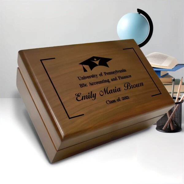 Personalized Keepsake Box with Graduation Cap: A special box to cherish memories from graduation day.